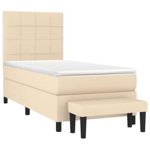 Krevet s oprugama i madracem krem 90 x 190 cm od tkanine - Krema 90 x 190 cm Blok s kvadratima Cijena