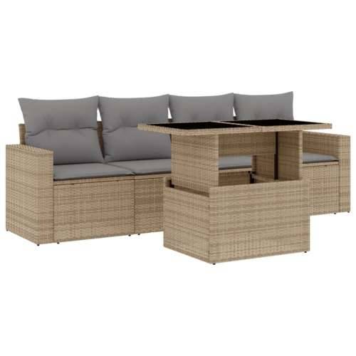 5-dijelni vrtni set sofa s jastucima bež od poliratana - bež i siva bez spremišta 1 Cijena
