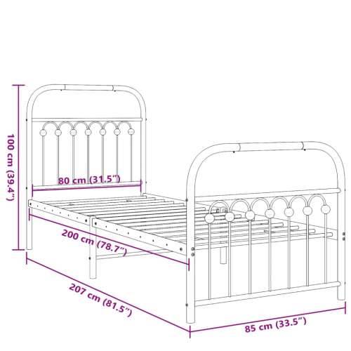 Metalni okvir kreveta uzglavlje i podnožje crni 80x200 cm - Crna 80 x 200 cm s uzglavljem i podnožjem Cijena