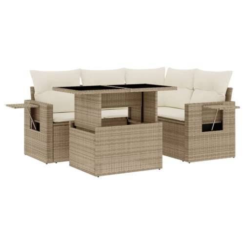 5-dijelni vrtni set sofa s jastucima bež od poliratana - bež i krem bez spremišta 1 Cijena