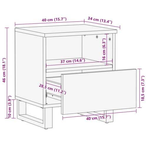 Noćni ormarić 40 x 34 x 46 cm od masivnog drva manga - 1 masivno drvo manga Cijena