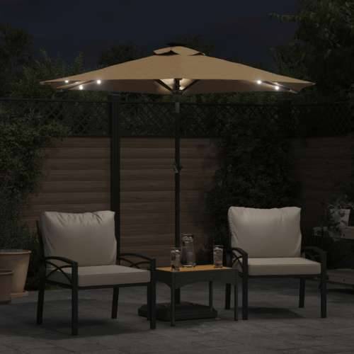Vrtni suncobran s čeličnom šipkom LED smeđesivi 225x225x212 cm - Sivo-smeđa 1 Cijena