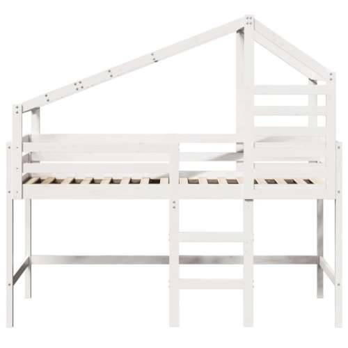 Krevet na kat s ljestvama i krovom bijeli 80x200 cm od borovine - Bijela 80 x 200 cm Cijena