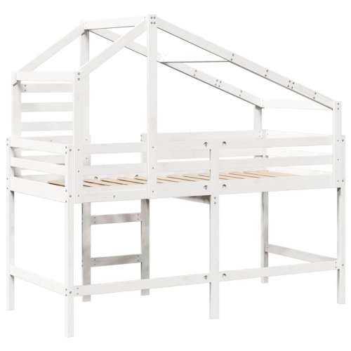 Krevet na kat s ljestvama i krovom bijeli 80x200 cm od borovine - Bijela 80 x 200 cm Cijena