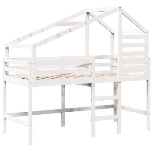 Krevet na kat s ljestvama i krovom bijeli 90x190 cm od borovine - Bijela 90 x 190 cm Cijena