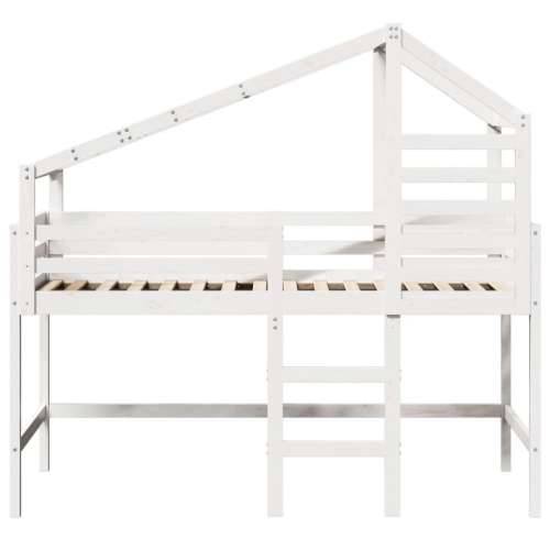 Krevet na kat s ljestvama i krovom bijeli 90x190 cm od borovine - Bijela 90 x 190 cm Cijena