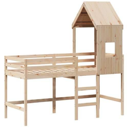 Krevet na kat s ljestvama i krovom 80x200 cm od borovine - Prirodna 80 x 200 cm Cijena