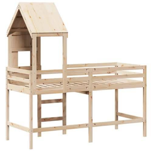 Krevet na kat s ljestvama i krovom 80x200 cm od borovine - Prirodna 80 x 200 cm Cijena