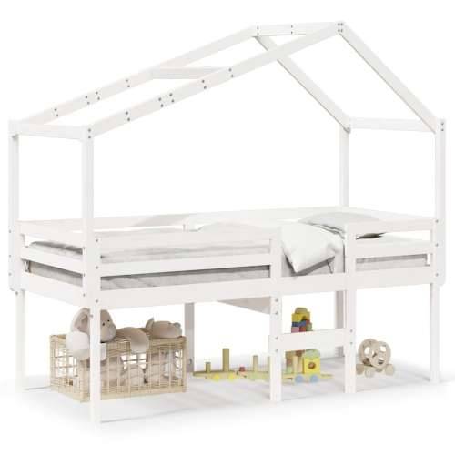Visoki krevet s krovom bijeli 75 x 190 cm od masivne borovine - Bijela 75 x 190 cm Cijena