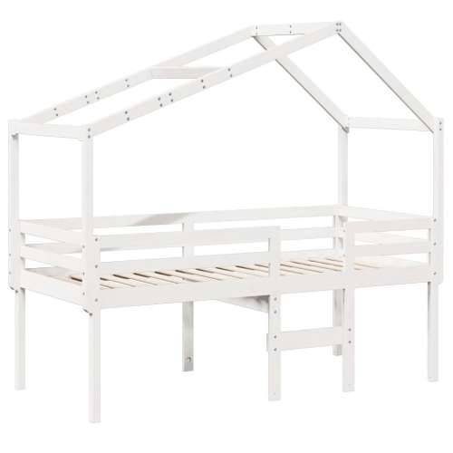 Visoki krevet s krovom bijeli 75 x 190 cm od masivne borovine - Bijela 75 x 190 cm Cijena