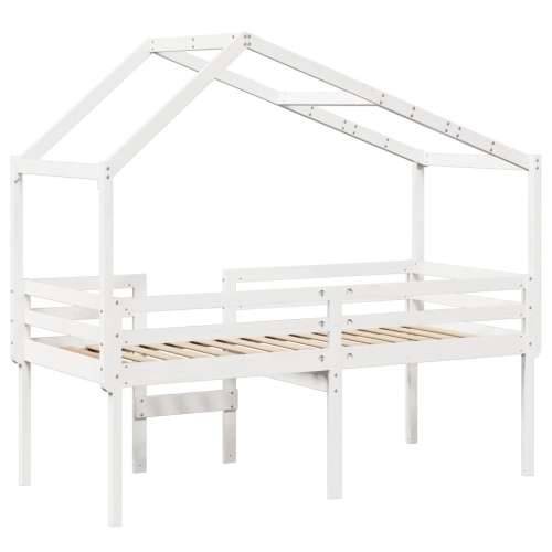 Visoki krevet s krovom bijeli 75 x 190 cm od masivne borovine - Bijela 75 x 190 cm Cijena
