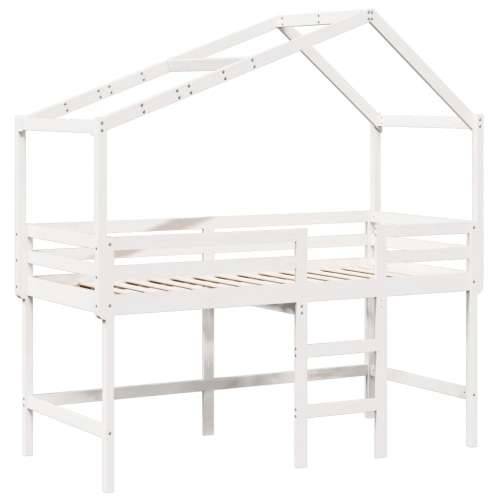 Krevet na kat s ljestvama i krovom bijeli 90x190 cm od borovine - Bijela 90 x 190 cm Cijena