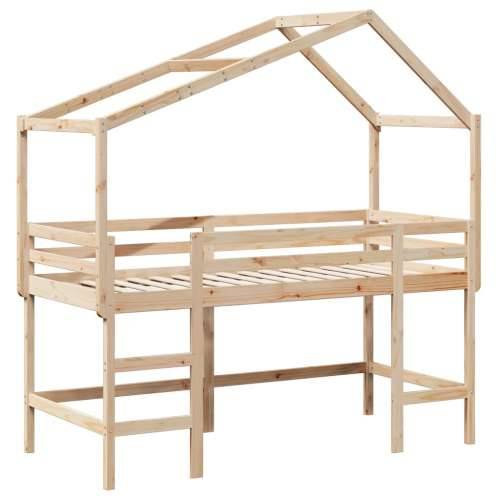 Krevet na kat s ljestvama i krovom 90x190 cm od borovine - Prirodna 90 x 190 cm Cijena
