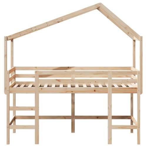Krevet na kat s ljestvama i krovom 90x190 cm od borovine - Prirodna 90 x 190 cm Cijena