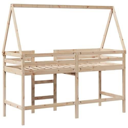 Krevet na kat s ljestvama i krovom 90x200 cm od borovine - Prirodna 90 x 200 cm Cijena