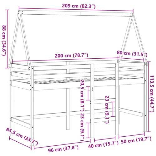 Krevet na kat s ljestvama i krovom 80x200 cm od borovine Prirodna 80 x 200 cm Cijena