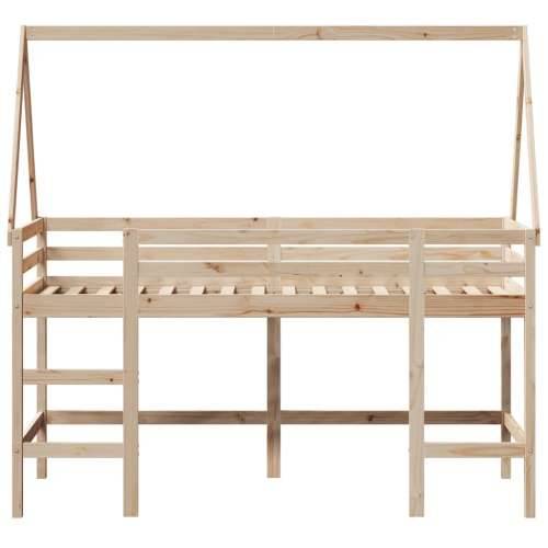 Krevet na kat s ljestvama i krovom 90x200 cm od borovine - Prirodna 90 x 200 cm Cijena