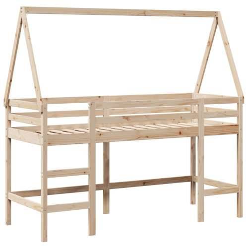 Krevet na kat s ljestvama i krovom 80x200 cm od borovine - Prirodna 80 x 200 cm Cijena
