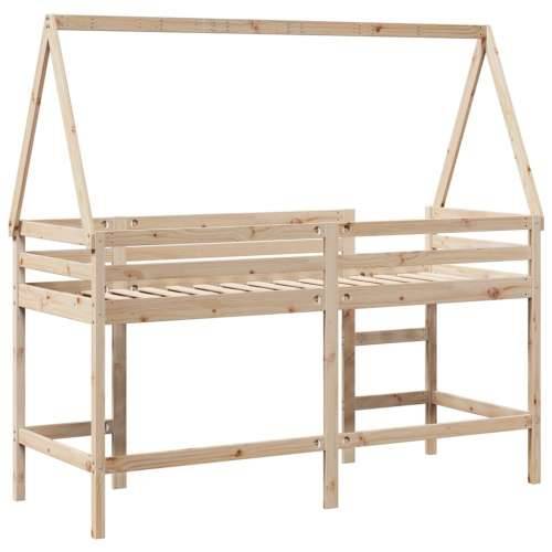 Krevet na kat s ljestvama i krovom 80x200 cm od borovine - Prirodna 80 x 200 cm Cijena