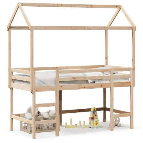 Krevet na kat s ljestvama i krovom 80x200 cm od borovine Prirodna 80 x 200 cm Cijena