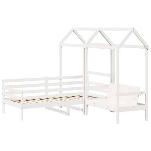 Set dnevnog kreveta i klupe s krovom bijeli 90x200 cm borovina - Bijela 90 x 200 cm Cijena