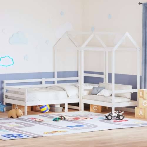 Set dnevnog kreveta i klupe s krovom bijeli 90x200 cm borovina - Bijela 90 x 200 cm Cijena