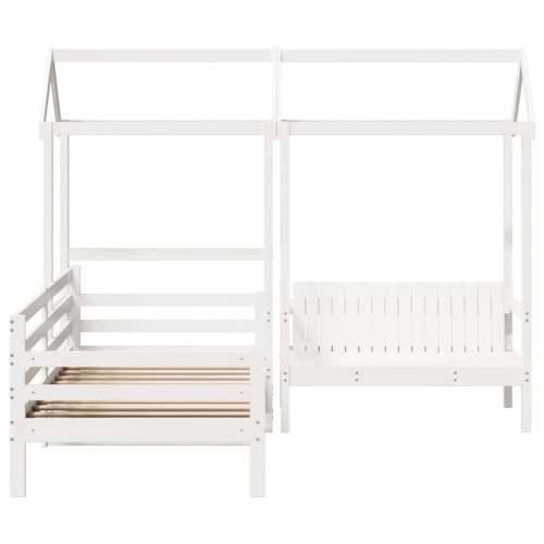 Set dnevnog kreveta i klupe s krovom bijeli 90x200 cm borovina - Bijela 90 x 200 cm Cijena