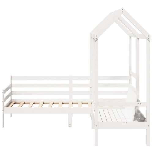 Set dnevnog kreveta i klupe s krovom bijeli 90x200 cm borovina - Bijela 90 x 200 cm Cijena