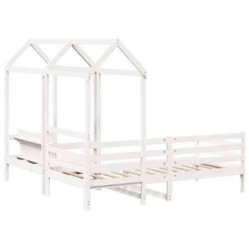 Set dnevnog kreveta i klupe s krovom bijeli 90x200 cm borovina - Bijela 90 x 200 cm Cijena