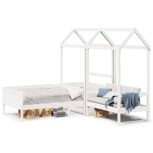 Set dnevnog kreveta i klupe s krovom bijeli 90x190 cm borovina Bijela 90 x 190 cm Cijena