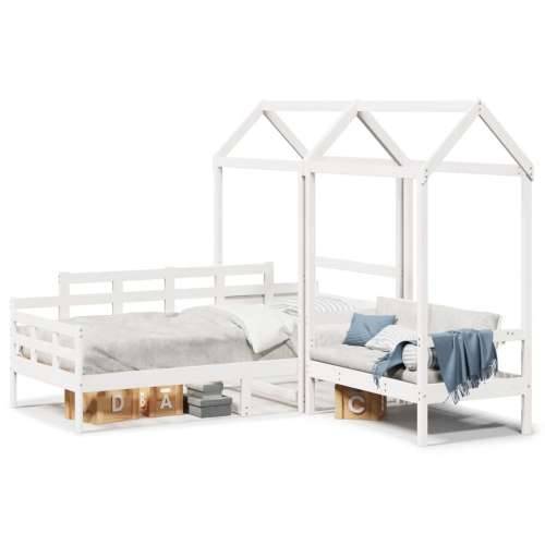 Set dnevnog kreveta i klupe s krovom bijeli 90x190 cm borovina - Bijela 90 x 190 cm Cijena