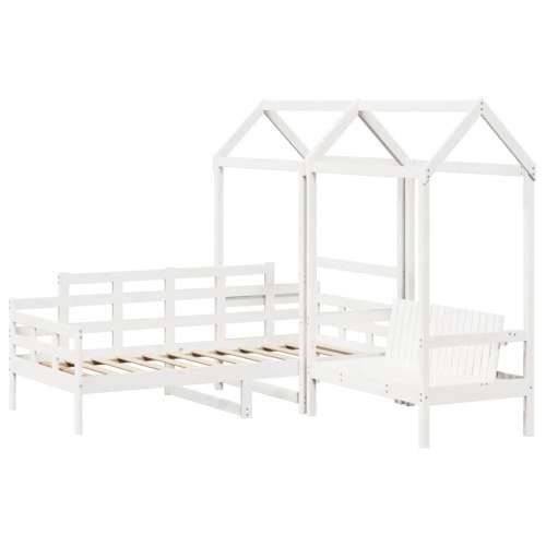 Set dnevnog kreveta i klupe s krovom bijeli 90x190 cm borovina - Bijela 90 x 190 cm Cijena