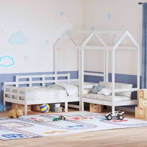 Set dnevnog kreveta i klupe s krovom bijeli 90x190 cm borovina - Bijela 90 x 190 cm Cijena