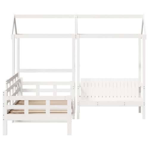 Set dnevnog kreveta i klupe s krovom bijeli 90x190 cm borovina - Bijela 90 x 190 cm Cijena