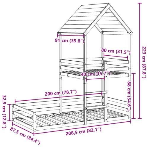Krevet na kat s krovom 80 x 200 cm od masivne borovine - Prirodna 80 x 200 cm Cijena