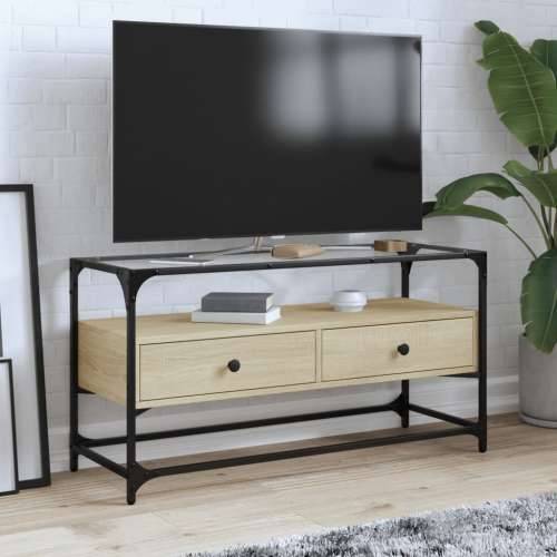TV ormarić sa staklenom površinom boja hrasta 98x35x51 cm drvo - sonoma hrast 1 98 cm Cijena