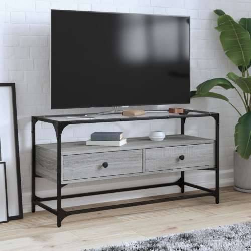 TV ormarić sa staklenom površinom boja hrasta 98x35x51 cm drvo - Sivi hrast sonoma 1 98 cm Cijena