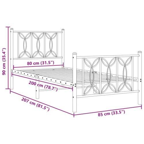 Metalni okvir kreveta uzglavlje i podnožje crni 80x200 cm - Crna 80 x 200 cm s uzglavljem i podnožjem Cijena