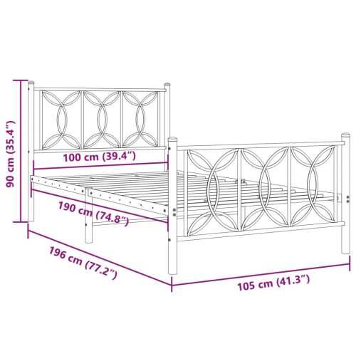 Metalni okvir kreveta uzglavlje i podnožje bijeli 100x190 cm - Bijela 100 x 190 cm s uzglavljem i podnožjem Cijena
