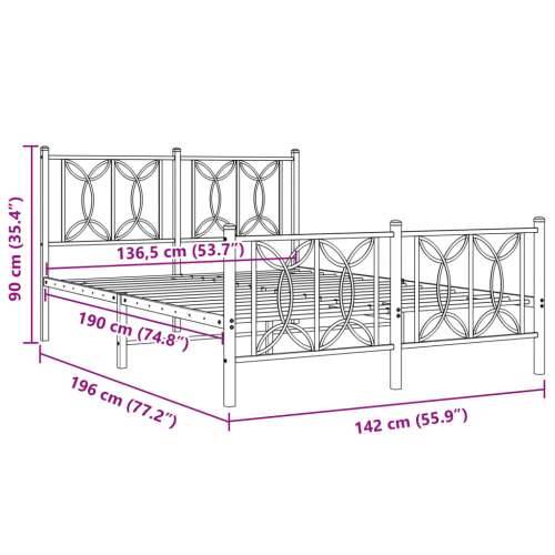 Metalni okvir kreveta uzglavlje i podnožje bijeli 135 x 190 cm - Bijela 135 x 190 cm s uzglavljem i podnožjem Cijena