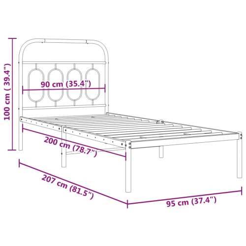Metalni okvir za krevet s uzglavljem crni 90x200 cm Crna 90 x 200 cm s uzglavljem Cijena