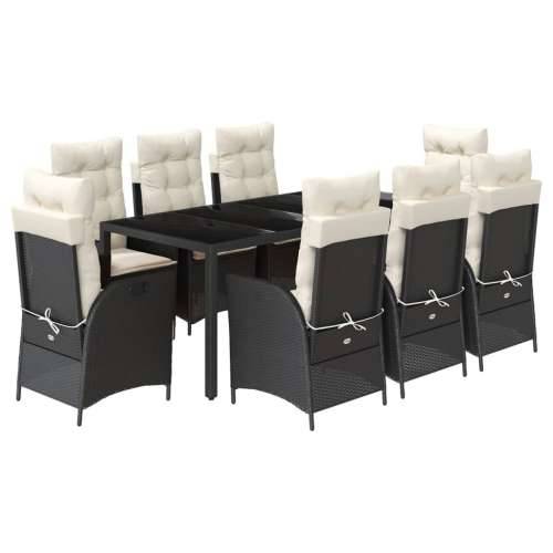 Vrtna garnitura - 9-dijelni vrtni blagovaonski set s jastucima crni od poliratana - Crna i krem 190 x 90 x 75 cm Bez naslona za  Cijena