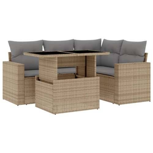 5-dijelni vrtni set sofa s jastucima bež od poliratana - bež i siva bez spremišta 1 Cijena