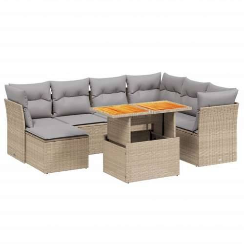 Vrtna garnitura - 8-dijelni set vrtnih sofa od poliratana s jastucima bež - bež i svjetlosiva 3x srednja + 3x kutna + tabure + s Cijena