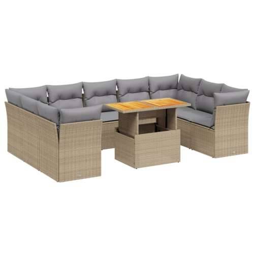 Vrtna garnitura - 10-dijelni set vrtnih sofa s jastucima bež od poliratana - bež i siva 5x srednja + 4x kutna + stol 1 Cijena