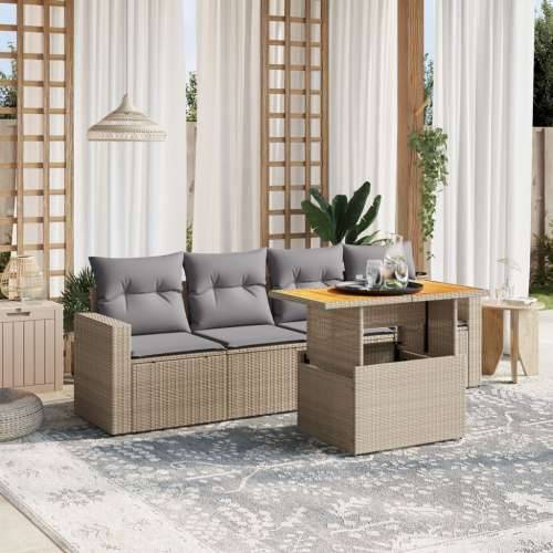 5-dijelni vrtni set sofa s jastucima bež od poliratana - bež i siva bez spremišta 1 Cijena