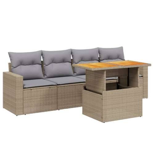 5-dijelni vrtni set sofa s jastucima bež od poliratana - bež i siva bez spremišta 1 Cijena