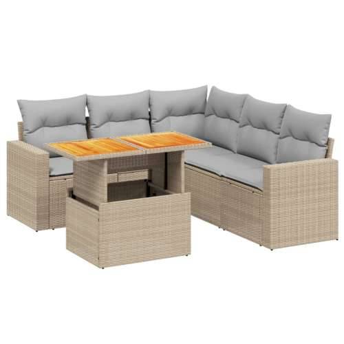 Vrtna garnitura - 6-dijelni set vrtnih sofa s jastucima bež od poliratana - bež i siva 3x kutna + 2x srednja + stol 1 Cijena