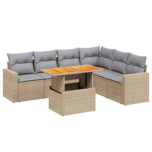 Vrtna garnitura - 7-dijelni set vrtnih sofa od poliratana s jastucima bež - bež i svjetlosiva 3x srednja + 3x kutna + stol 1 Cijena