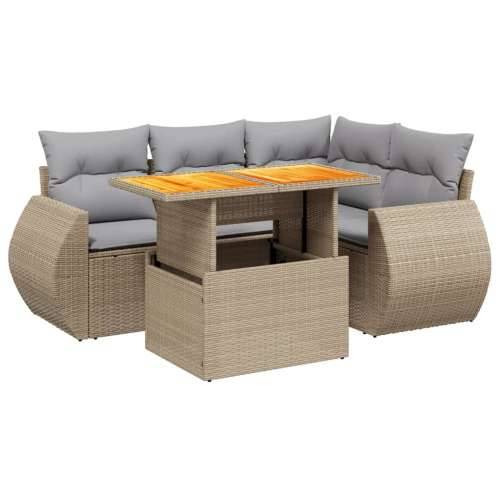 5-dijelni vrtni set sofa s jastucima bež od poliratana - bež i siva bez spremišta 1 Cijena